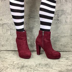 Dark Red Chunky Heel Ankle Boot